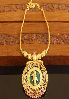 Copper Gold-Plated Temple Necklace with Agate Stone for Women | Traditional Temple Jewellery for Wedding & Festive Wear | Gift for Her