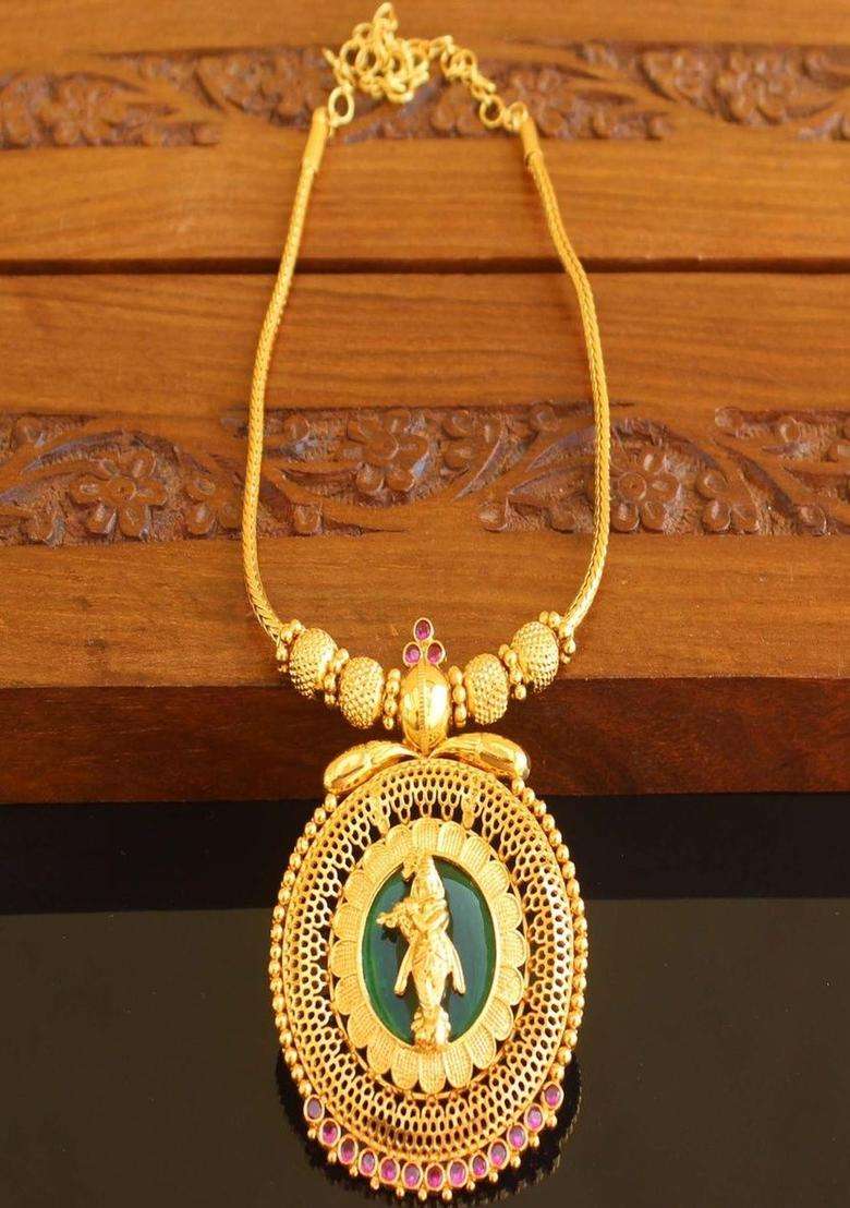 Copper Gold-Plated Temple Necklace with Agate Stone for Women | Traditional Temple Jewellery for Wedding & Festive Wear | Gift for Her - Indya
