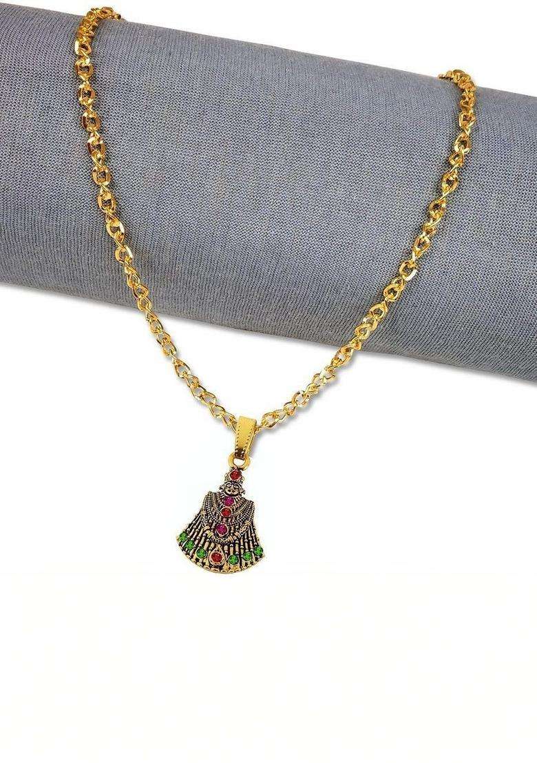 Gold-Plated Geometric Pendants with Chains for Men & Women | Traditional Temple Jewellery for Wedding & Festive Wear | Festive Gift - Indya