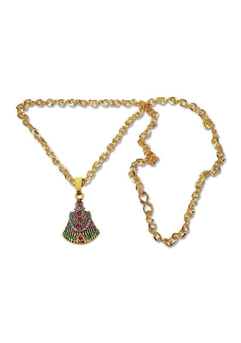 Gold-Plated Geometric Pendants with Chains for Men & Women | Traditional Temple Jewellery for Wedding & Festive Wear | Festive Gift - Indya