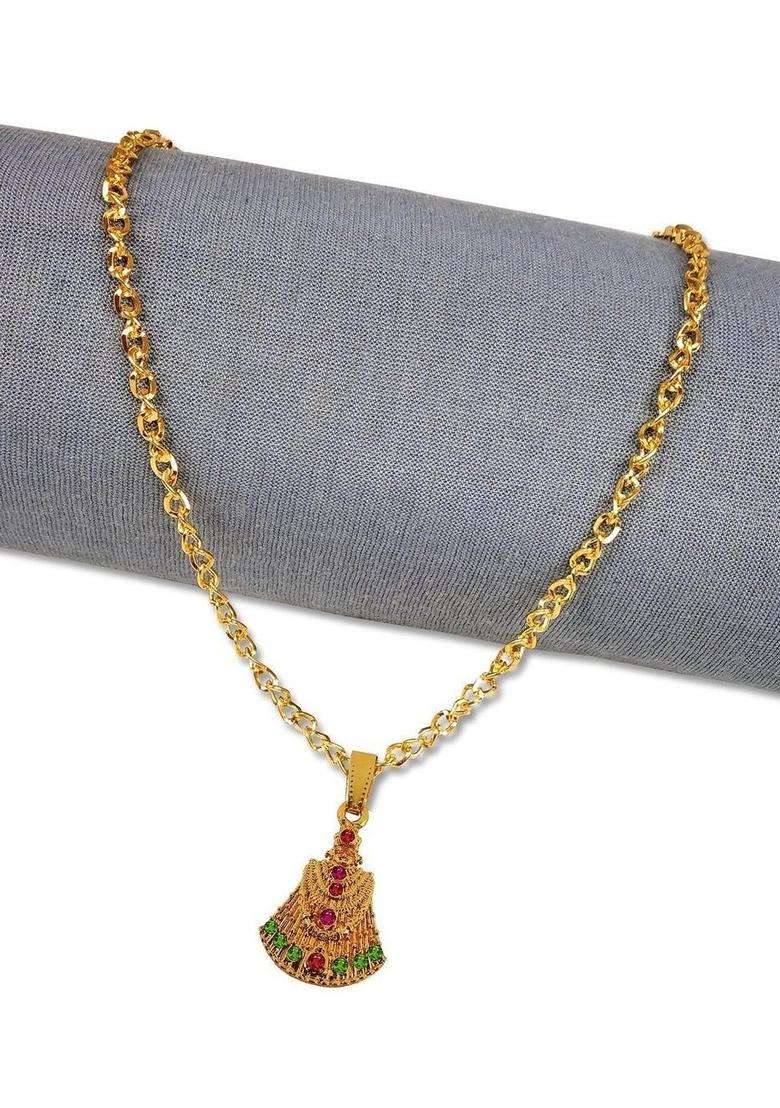 Gold-Plated Geometric Pendants with Chains for Men & Women | Traditional Temple Jewellery for Wedding & Festive Wear | Festive Gift - Indya