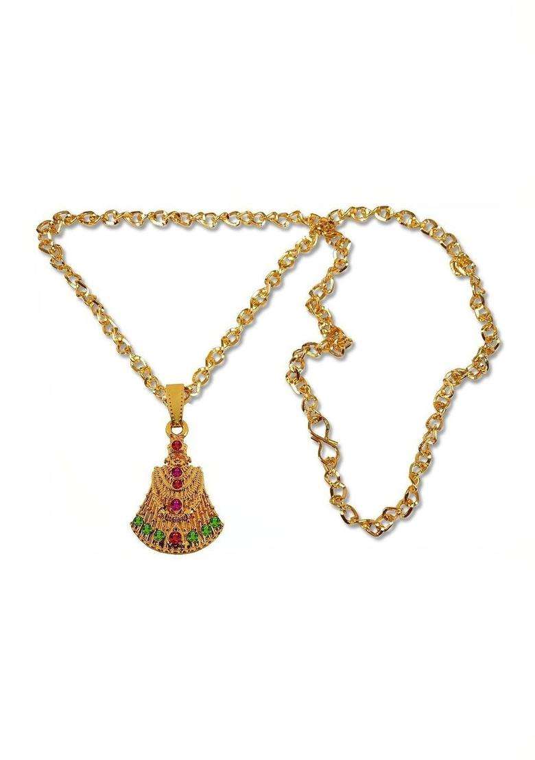 Gold-Plated Geometric Pendants with Chains for Men & Women | Traditional Temple Jewellery for Wedding & Festive Wear | Festive Gift - Indya