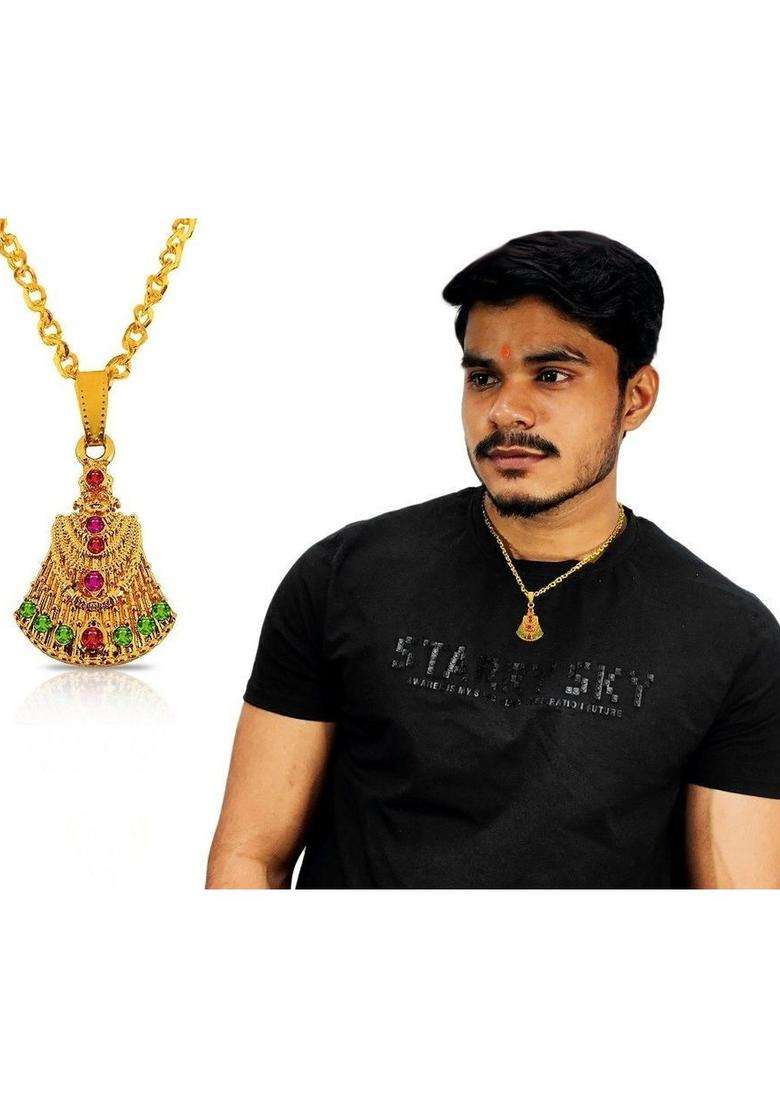 Gold-Plated Geometric Pendants with Chains for Men & Women | Traditional Temple Jewellery for Wedding & Festive Wear | Festive Gift - Indya
