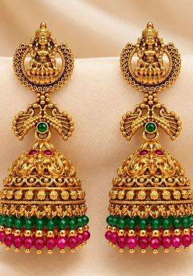 Gold-Plated Dome Shaped Jhumkas Earrings for Women | Traditional Temple Jewellery for Wedding & Festive Wear | Gift for Her