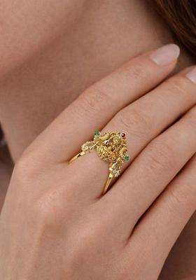 Gold-Plated Temple Cubic Zirconia Finger Ring for Women | Traditional Temple Jewellery for Wedding & Festive Wear | Gift for Her