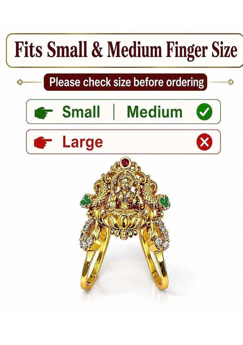 Gold-Plated Temple Cubic Zirconia Finger Ring for Women | Traditional Temple Jewellery for Wedding & Festive Wear | Gift for Her - Indya