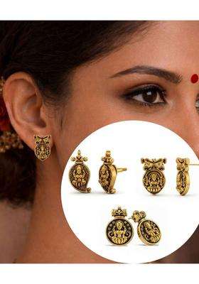 Gold-Plated Contemporary Studs Earrings for Women | Traditional Temple Jewellery for Wedding & Festive Wear | Gift for Her