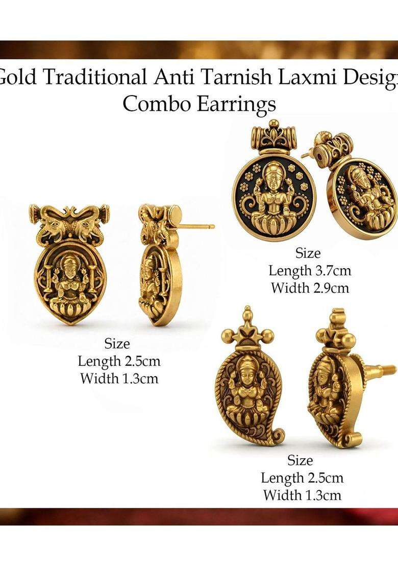 Gold-Plated Contemporary Studs Earrings for Women | Traditional Temple Jewellery for Wedding & Festive Wear | Gift for Her - Indya