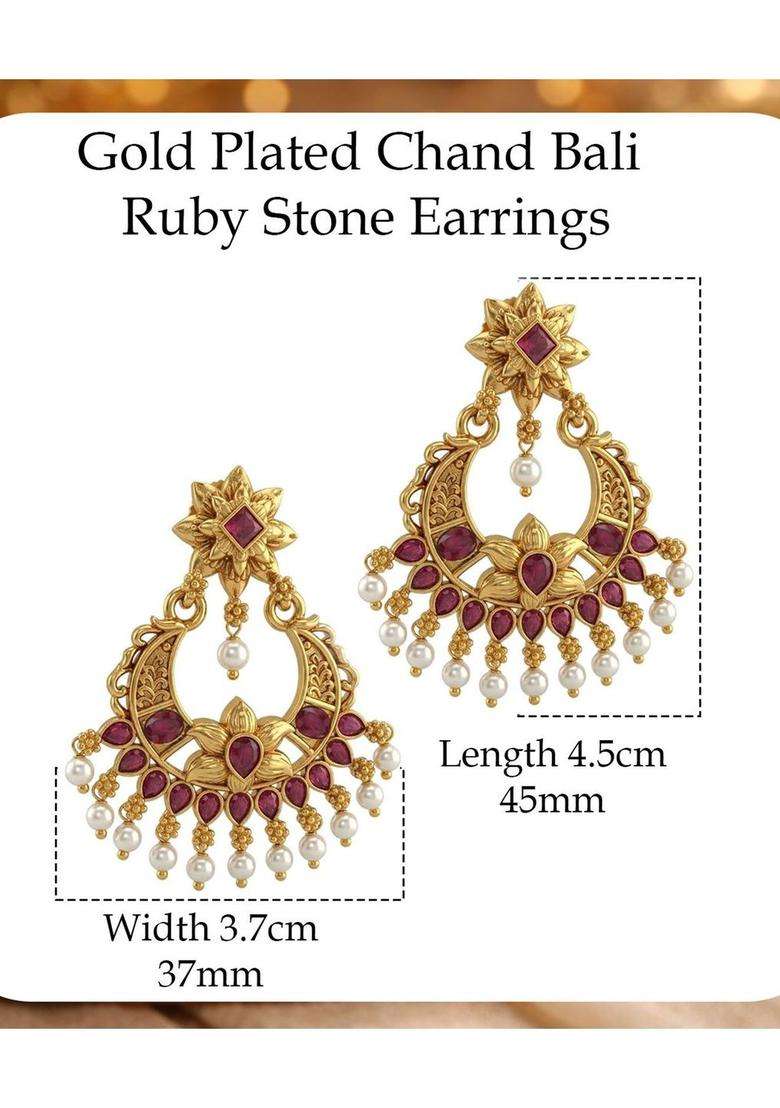 Gold-Plated Crescent Shaped Chandbalis Earrings with CZ Stone for Women | Traditional Temple Jewellery for Wedding & Festive Wear | Gift for Her - Indya