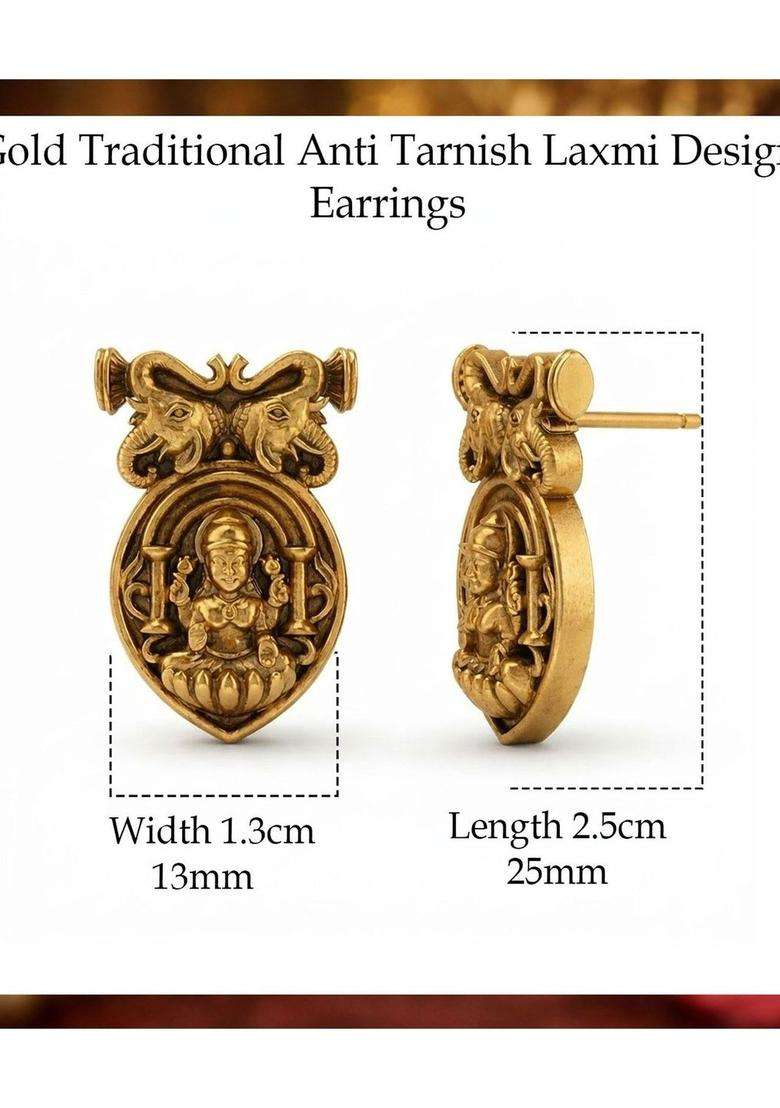 Circular Oxidised Gold Anti Tarnish Temple Ear Studs for Women | Traditional Temple Jewellery for Wedding & Festive Wear | Gift for Her - Indya