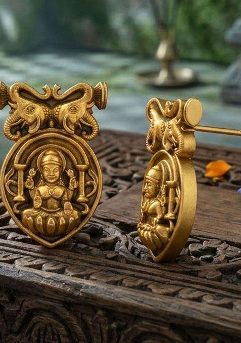 Circular Oxidised Gold Anti Tarnish Temple Ear Studs for Women | Traditional Temple Jewellery for Wedding & Festive Wear | Gift for Her - Indya