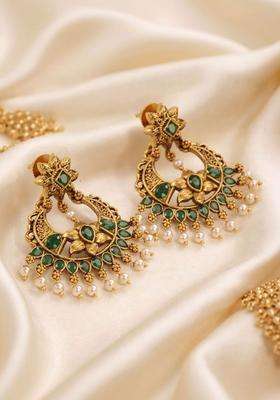 Gold-Plated Crescent Shaped Chandbalis Earrings with CZ Stone for Women | Traditional Temple Jewellery for Wedding & Festive Wear | Gift for Her