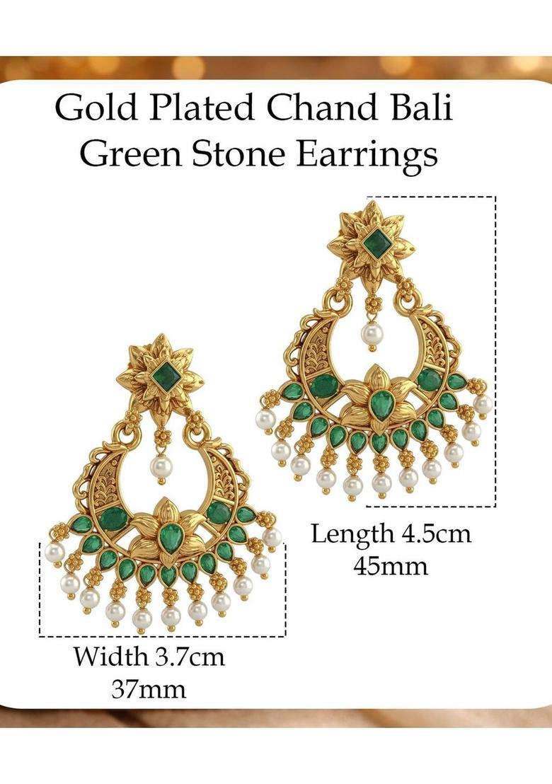 Gold-Plated Crescent Shaped Chandbalis Earrings with CZ Stone for Women | Traditional Temple Jewellery for Wedding & Festive Wear | Gift for Her - Indya
