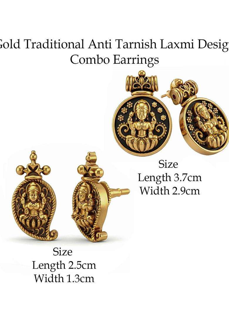 Circular Oxidised Gold Anti Tarnish Temple Ear Studs for Women | Traditional Temple Jewellery for Wedding & Festive Wear | Gift for Her - Indya