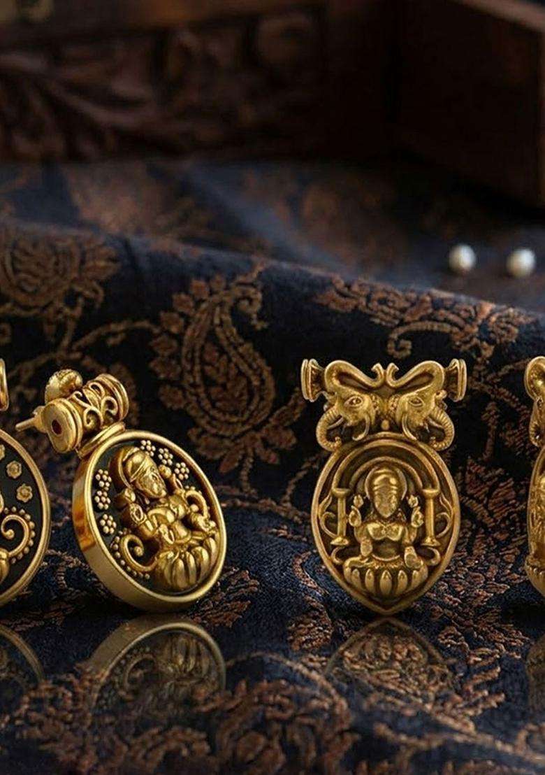 Circular Oxidised Gold Anti Tarnish Temple Ear Studs for Women | Traditional Temple Jewellery for Wedding & Festive Wear | Gift for Her - Indya