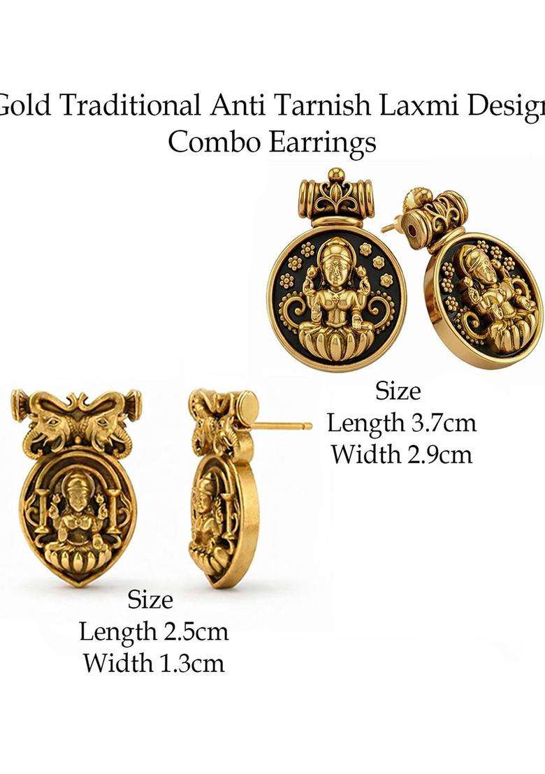 Circular Oxidised Gold Anti Tarnish Temple Ear Studs for Women | Traditional Temple Jewellery for Wedding & Festive Wear | Gift for Her - Indya