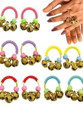 Set of 5 Gold-Plated Temple Beaded Finger Ring for Women | Traditional Temple Jewellery for Wedding & Festive Wear | Gift for Her