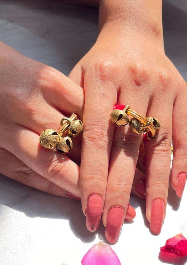 Set of 5 Gold-Plated Temple Beaded Finger Ring for Women | Traditional Temple Jewellery for Wedding & Festive Wear | Gift for Her - Indya