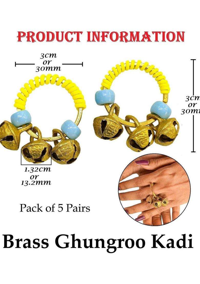 Set of 5 Gold-Plated Temple Beaded Finger Ring for Women | Traditional Temple Jewellery for Wedding & Festive Wear | Gift for Her - Indya
