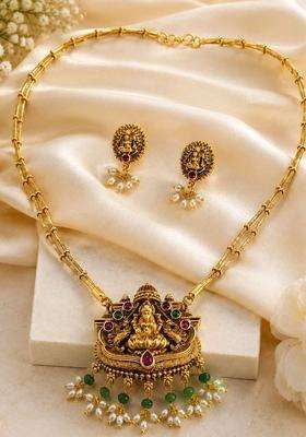 Gold-Plated Temple Necklace with Pearl for Women | Traditional Temple Jewellery for Wedding & Festive Wear | Gift for Her