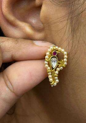 Gold-Plated Paisley Shaped Studs Earrings with Kundan for Women | Traditional Temple Jewellery for Wedding & Festive Wear | Gift for Her