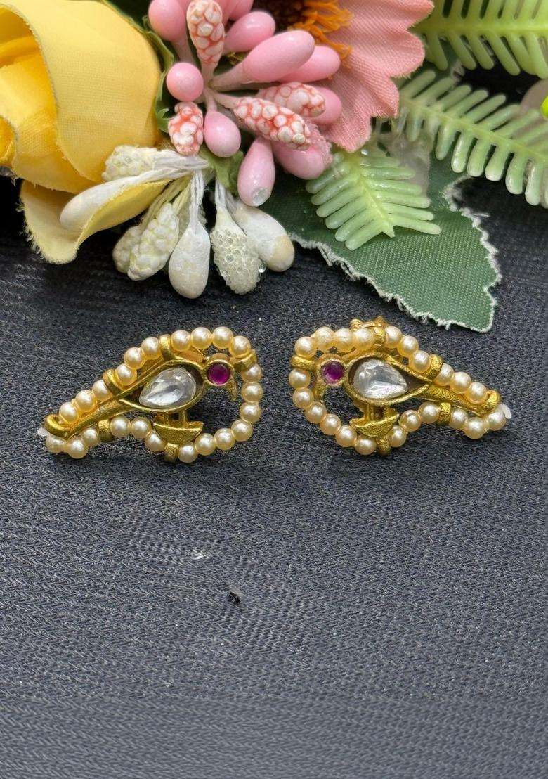 Gold-Plated Paisley Shaped Studs Earrings with Kundan for Women | Traditional Temple Jewellery for Wedding & Festive Wear | Gift for Her - Indya
