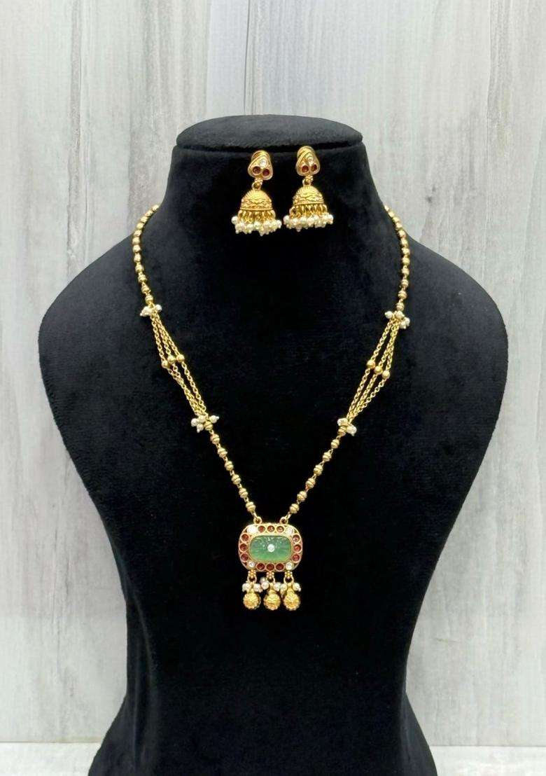 Brass Gold-Plated Antique Necklace with Kundan for Women | Traditional Temple Jewellery for Wedding & Festive Wear | Gift for Her - Indya