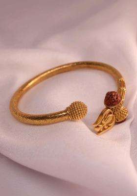 Silver Temple Gold-Plated Bangle-Style Bracelet for Men | Traditional Temple Jewellery for Wedding & Festive Wear | Gift for Him