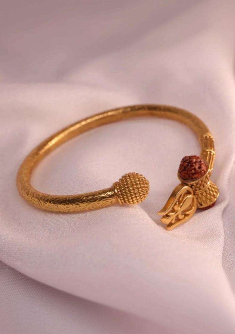 Silver Temple Gold-Plated Bangle-Style Bracelet for Men | Traditional Temple Jewellery for Wedding & Festive Wear | Gift for Him - Indya