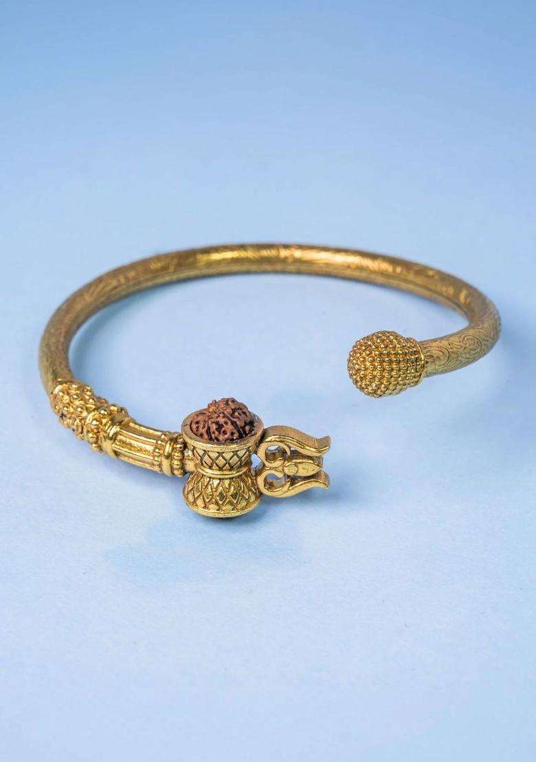 Silver Temple Gold-Plated Bangle-Style Bracelet for Men | Traditional Temple Jewellery for Wedding & Festive Wear | Gift for Him - Indya