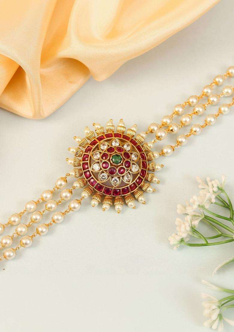 Brass Gold-Plated Temple Necklace with Zircon for Women | Traditional Temple Jewellery for Wedding & Festive Wear | Gift for Her - Indya
