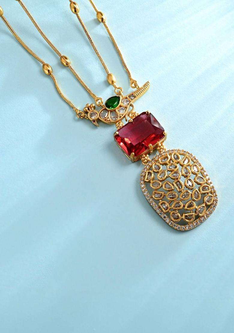 Brass Gold-Plated Necklace with Zircon for Women | Traditional Temple Jewellery for Wedding & Festive Wear | Gift for Her - Indya