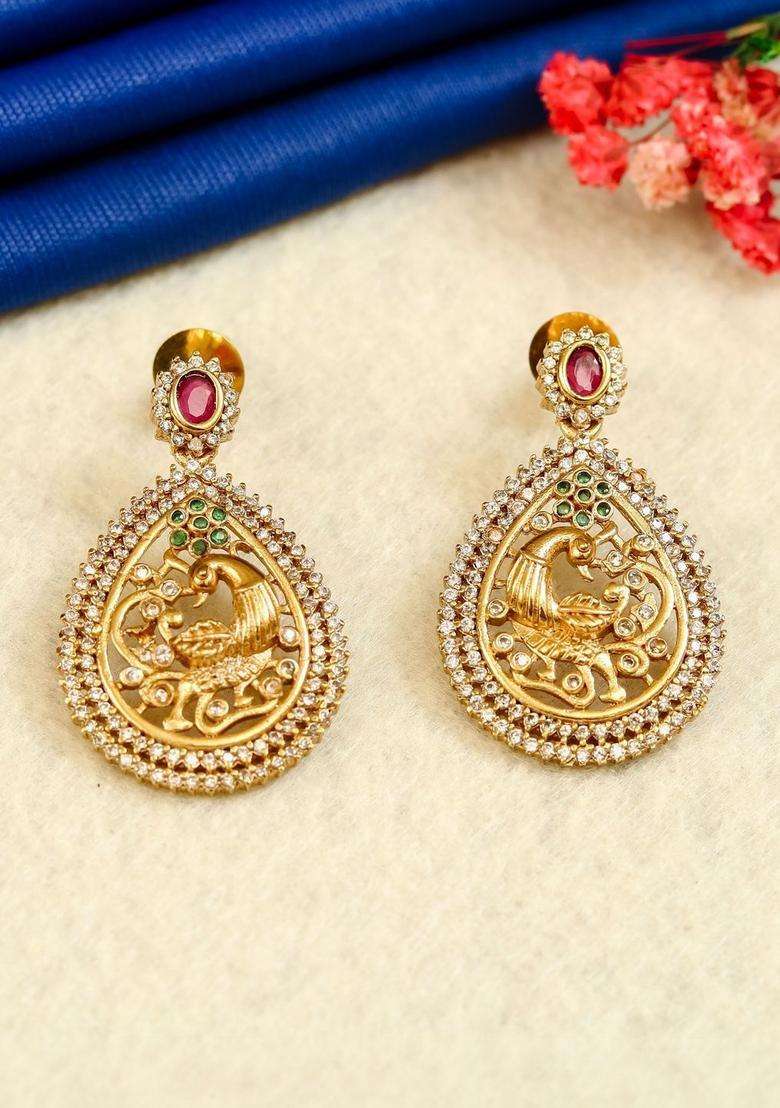 Brass Gold-Plated Necklace with Zircon for Women | Traditional Temple Jewellery for Wedding & Festive Wear | Gift for Her - Indya