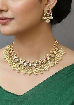 Brass Gold-Plated Necklace with Zircon for Women | Traditional Temple Jewellery for Wedding & Festive Wear | Gift for Her