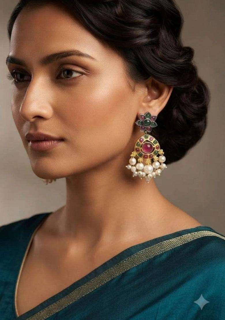 Gold-Plated Floral Drop Earrings for Women | Traditional Temple Jewellery for Wedding & Festive Wear | Gift for Her - Indya