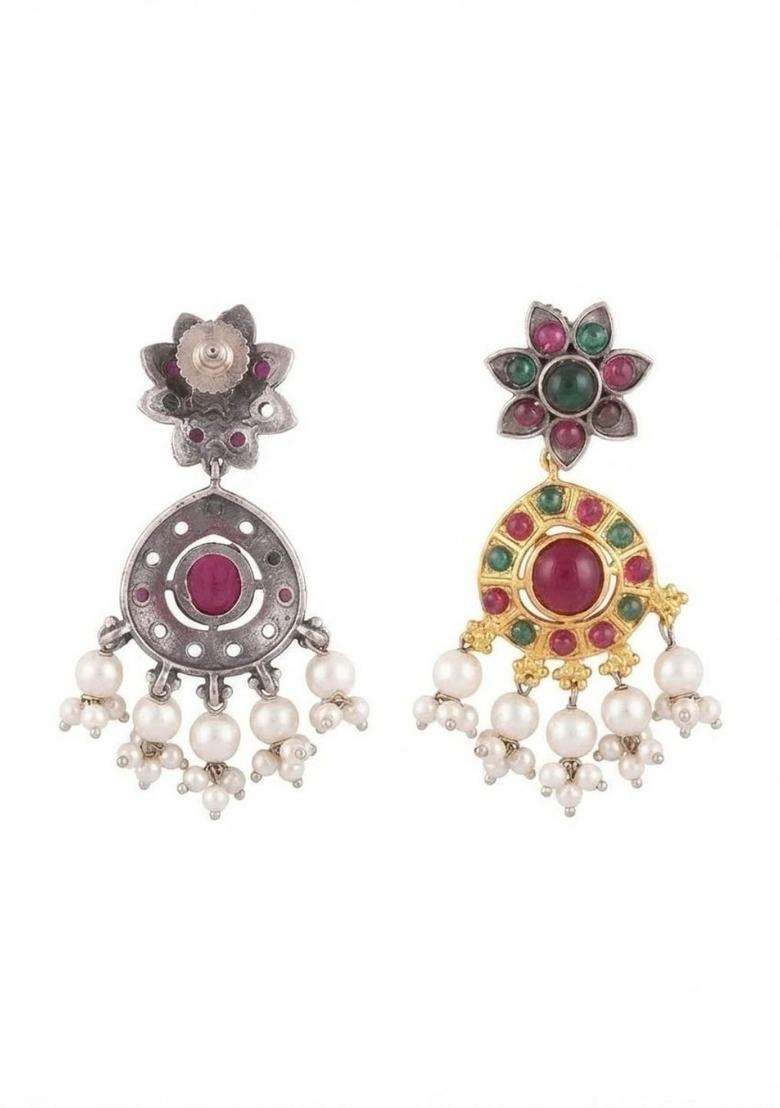 Gold-Plated Floral Drop Earrings for Women | Traditional Temple Jewellery for Wedding & Festive Wear | Gift for Her - Indya