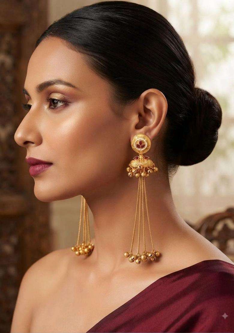 Gold-Plated Circular Jhumkas Earrings for Women | Traditional Temple Jewellery for Wedding & Festive Wear | Gift for Her - Indya