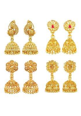 Gold-Toned Floral Jhumkas Earrings for Women | Traditional Temple Jewellery for Wedding & Festive Wear | Gift for Her