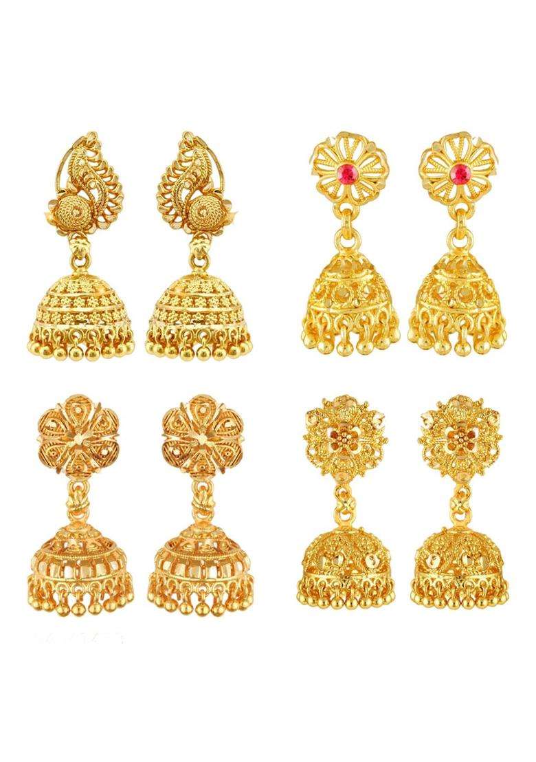 Gold-Toned Floral Jhumkas Earrings for Women | Traditional Temple Jewellery for Wedding & Festive Wear | Gift for Her - Indya