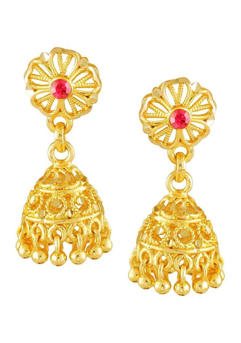 Gold-Toned Floral Jhumkas Earrings for Women | Traditional Temple Jewellery for Wedding & Festive Wear | Gift for Her - Indya