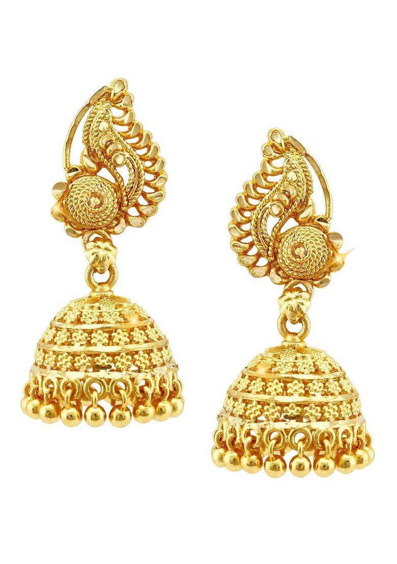 Gold-Toned Floral Jhumkas Earrings for Women | Traditional Temple Jewellery for Wedding & Festive Wear | Gift for Her - Indya