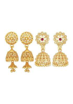 Gold-Plated Floral Jhumkas Earrings with CZ Stone for Women | Traditional Temple Jewellery for Wedding & Festive Wear | Gift for Her