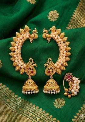 Gold-Plated Peacock Shaped Jhumkas Earrings with Pearl for Women | Traditional Temple Jewellery for Wedding & Festive Wear | Gift for Her