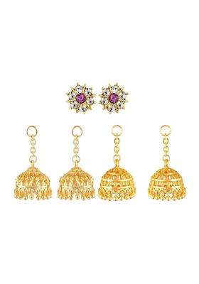 Gold-Plated Dome Shaped Jhumkas Earrings with CZ Stone for Women | Traditional Temple Jewellery for Wedding & Festive Wear | Gift for Her