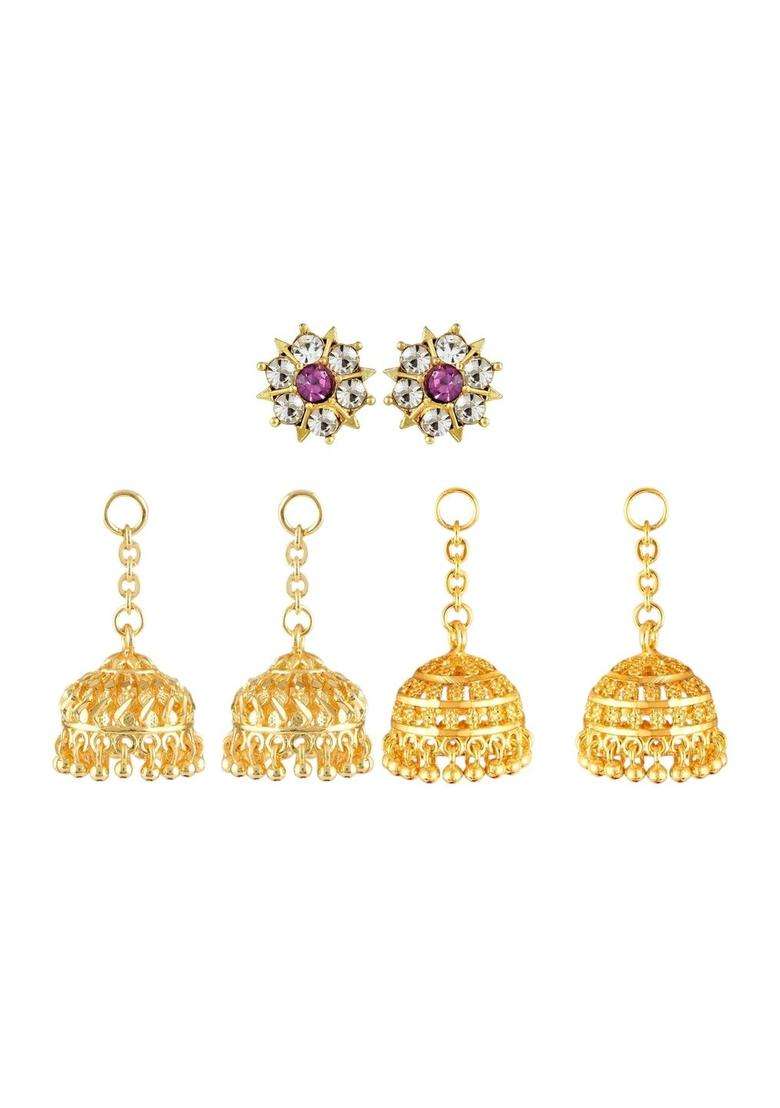 Gold-Plated Dome Shaped Jhumkas Earrings with CZ Stone for Women | Traditional Temple Jewellery for Wedding & Festive Wear | Gift for Her - Indya