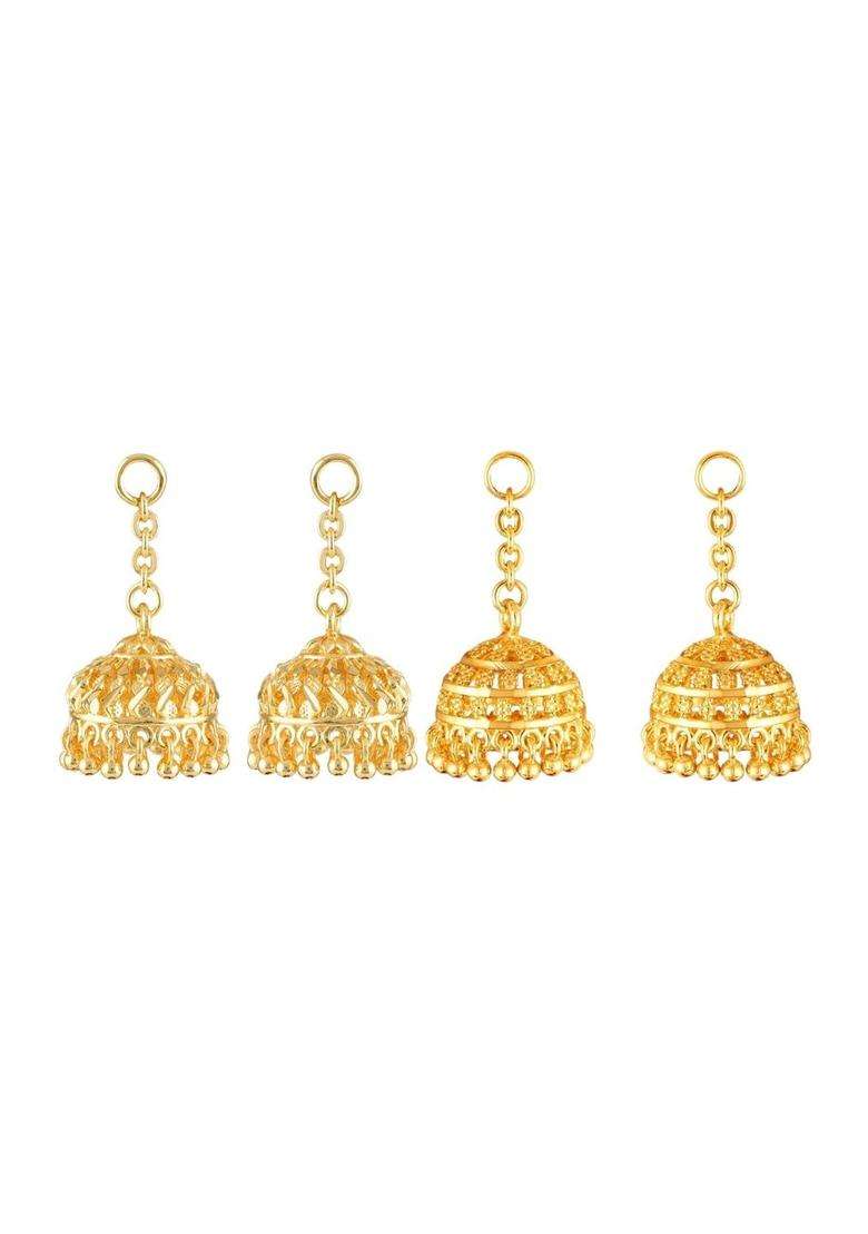 Gold-Plated Dome Shaped Jhumkas Earrings with CZ Stone for Women | Traditional Temple Jewellery for Wedding & Festive Wear | Gift for Her - Indya