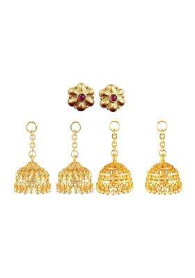 Gold-Plated Floral Jhumkas Earrings with CZ Stone for Women | Traditional Temple Jewellery for Wedding & Festive Wear | Gift for Her