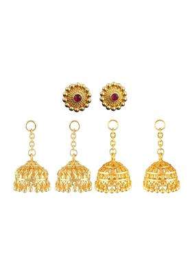 Gold-Plated Circular Jhumkas Earrings with CZ Stone for Women | Traditional Temple Jewellery for Wedding & Festive Wear | Gift for Her