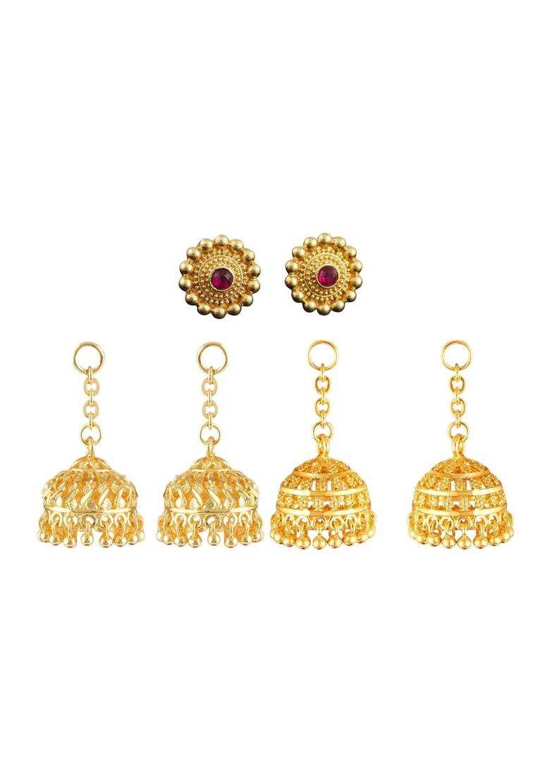 Gold-Plated Circular Jhumkas Earrings with CZ Stone for Women | Traditional Temple Jewellery for Wedding & Festive Wear | Gift for Her - Indya