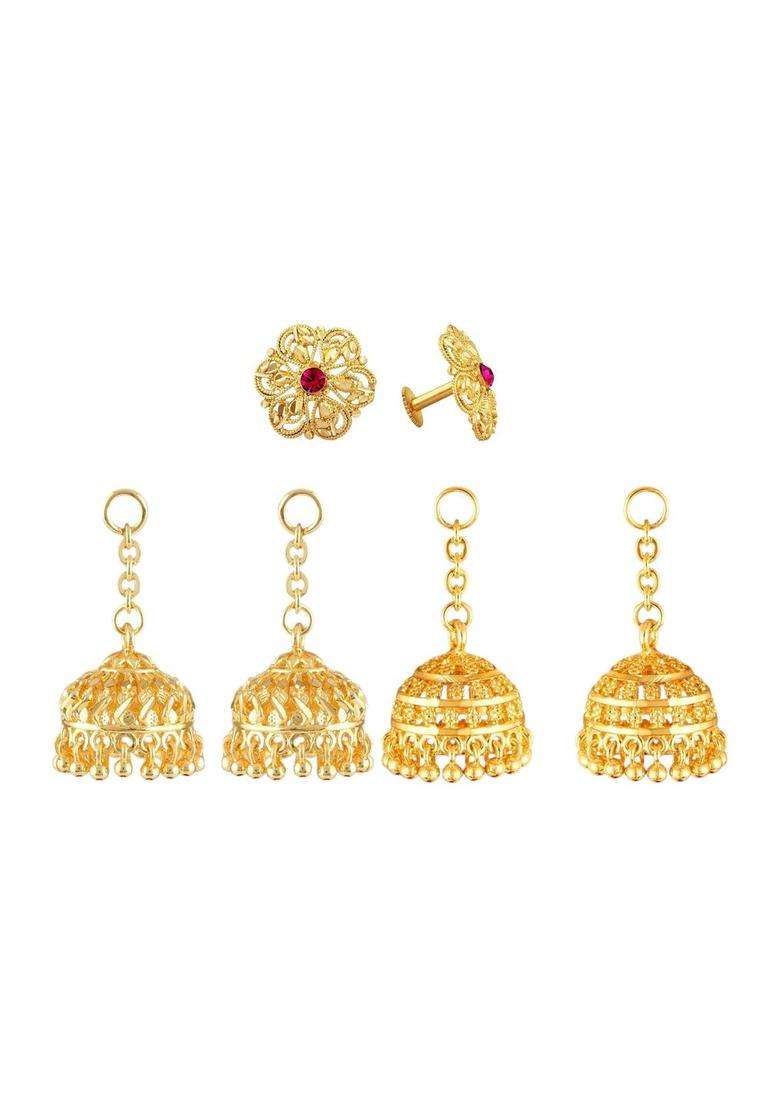 Gold-Plated Circular Jhumkas Earrings with CZ Stone for Women | Traditional Temple Jewellery for Wedding & Festive Wear | Gift for Her - Indya